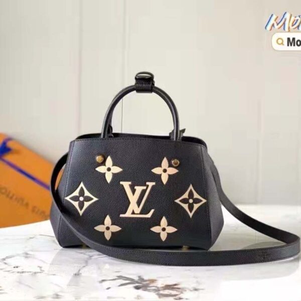 Louis Vuitton Women Montaigne BB Handbag Black Beige Embossed Grained Cowhide Leather - Image 3
