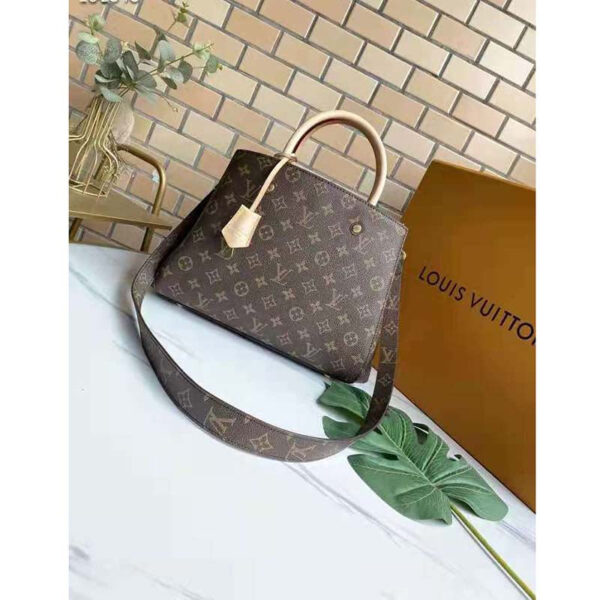 Louis Vuitton Women Montaigne MM Bag Monogram Coated Canvas Natural Cowhide Leather - Image 2