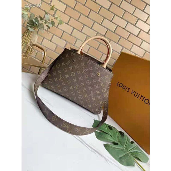 Louis Vuitton Women Montaigne MM Bag Monogram Coated Canvas Natural Cowhide Leather - Image 3