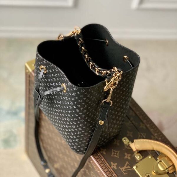 Louis Vuitton Women NeoNoé BB Bucket Bag Black Calfskin Monogram Flowers - Image 6