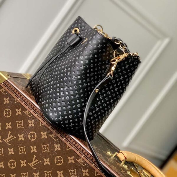 Louis Vuitton Women NeoNoé BB Bucket Bag Black Calfskin Monogram Flowers - Image 5