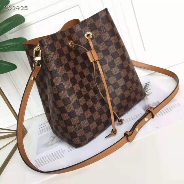 Louis Vuitton Women NéoNoé MM Bucket Bag Safran Yellow Damier Ebène Coated Canvas - Image 3