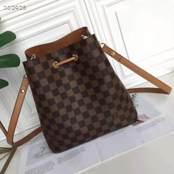Louis Vuitton Women NéoNoé MM Bucket Bag Safran Yellow Damier Ebène Coated Canvas - Image 4