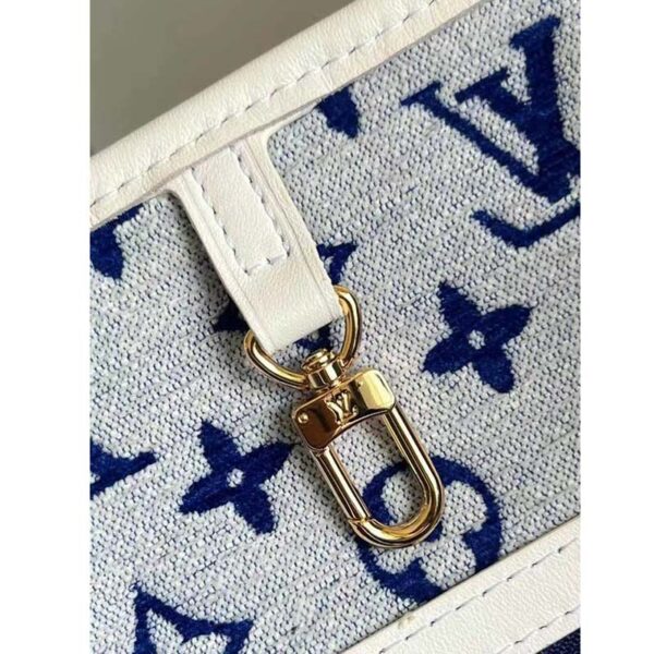 Louis Vuitton Women Neverfull MM Tote Blue Monogram Jacquard Velvet Cowhide Leather - Image 9