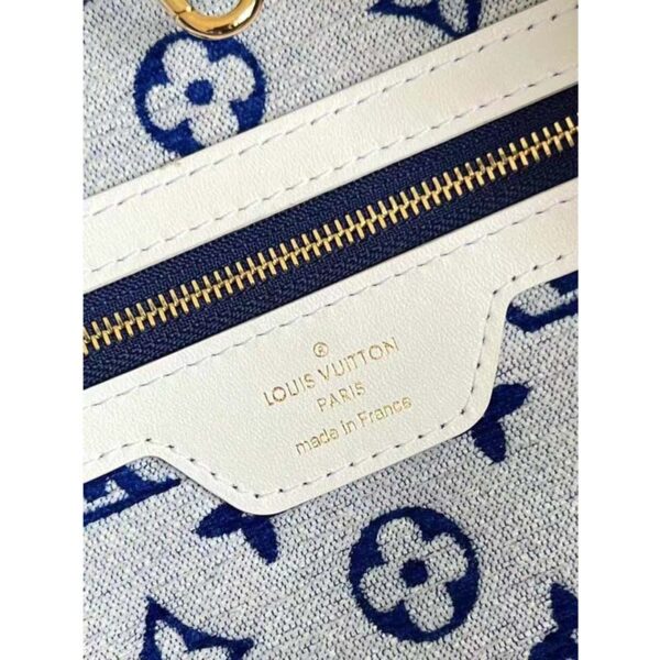 Louis Vuitton Women Neverfull MM Tote Blue Monogram Jacquard Velvet Cowhide Leather - Image 10
