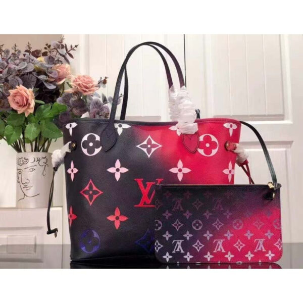 Louis Vuitton Women Neverfull MM Tote Midnight Fuchsia Monogram Coated Canvas - Image 3