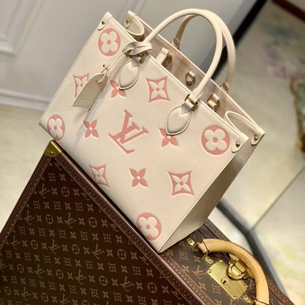 Louis Vuitton Women OnTheGo MM Tote Pink Embossed Supple Grained Cowhide Leather - Image 2