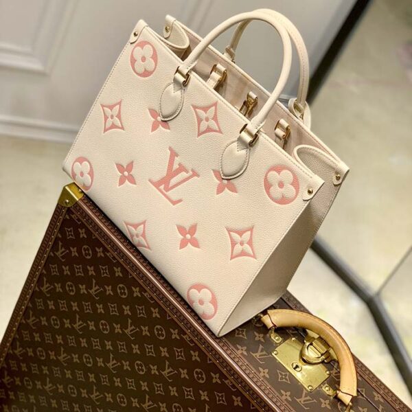 Louis Vuitton Women OnTheGo MM Tote Pink Embossed Supple Grained Cowhide Leather - Image 3