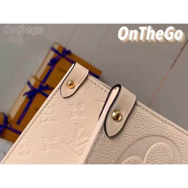 Louis Vuitton Women Onthego MM Tote Bag Crème Beige Embossed Grained Cowhide Leather - Image 9