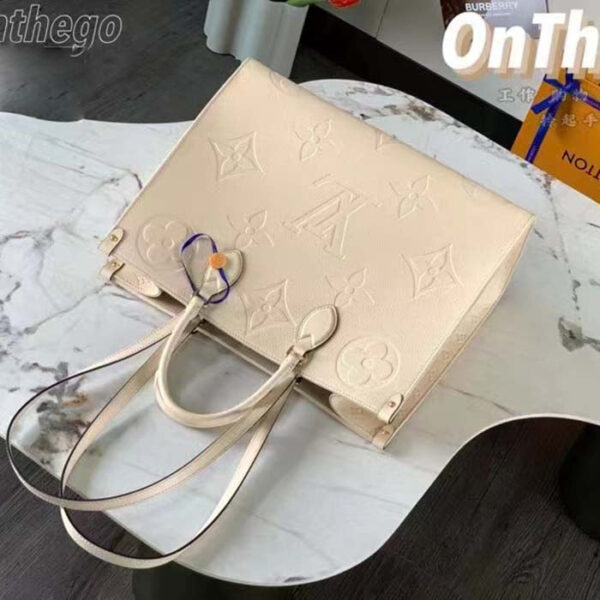Louis Vuitton Women Onthego MM Tote Bag Crème Beige Embossed Grained Cowhide Leather - Image 6