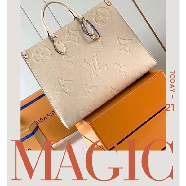 Louis Vuitton Women Onthego MM Tote Bag Crème Beige Embossed Grained Cowhide Leather - Image 4