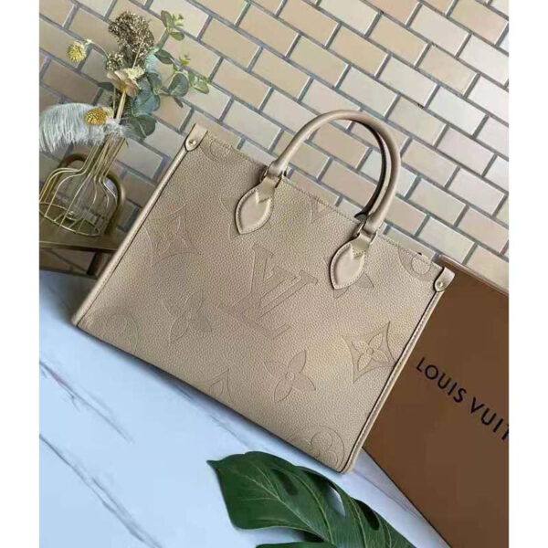 Louis Vuitton Women Onthego MM Tote Bag Tourterelle Beige Embossed Grained Cowhide - Image 4