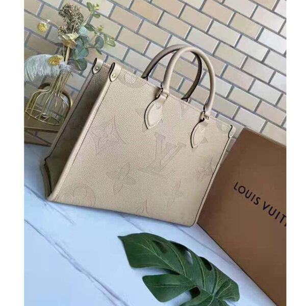 Louis Vuitton Women Onthego MM Tote Bag Tourterelle Beige Embossed Grained Cowhide - Image 3