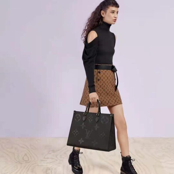 Louis Vuitton Women Onthego MM Tote Bag Black Embossed Grained Cowhide - Image 11