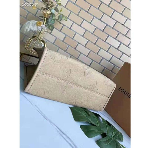 Louis Vuitton Women Onthego MM Tote Bag Tourterelle Beige Embossed Grained Cowhide - Image 5