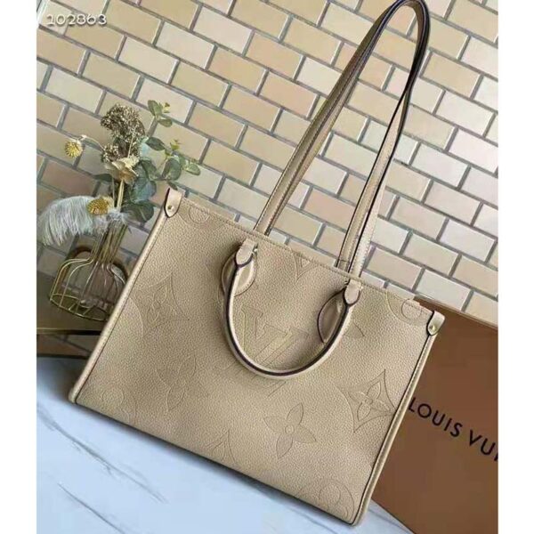 Louis Vuitton Women Onthego MM Tote Bag Tourterelle Beige Embossed Grained Cowhide - Image 2