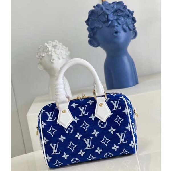 Louis Vuitton Women Speedy Bandouliere 20 Bag Blue Monogram Jacquard Velvet Cowhide - Image 5