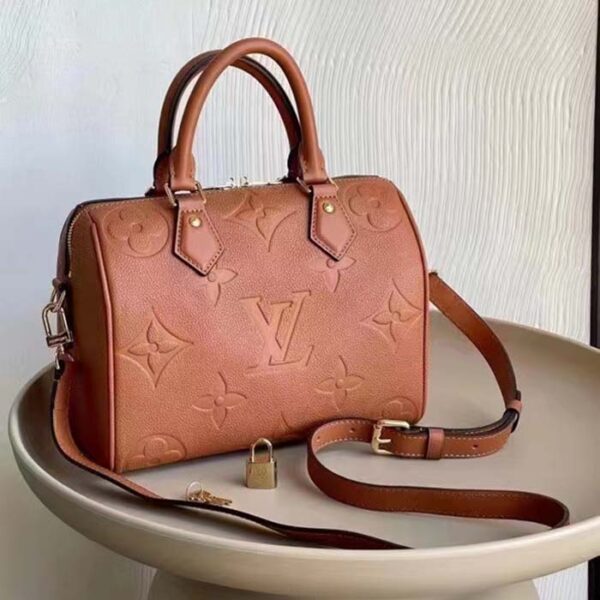 Louis Vuitton Women Speedy Bandoulière 25 Handbag Cognac Brown Embossed Grained Cowhide Leather - Image 2