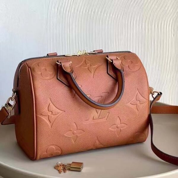 Louis Vuitton Women Speedy Bandoulière 25 Handbag Cognac Brown Embossed Grained Cowhide Leather - Image 3