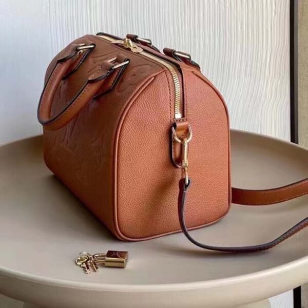 Louis Vuitton Women Speedy Bandoulière 25 Handbag Cognac Brown Embossed Grained Cowhide Leather - Image 4