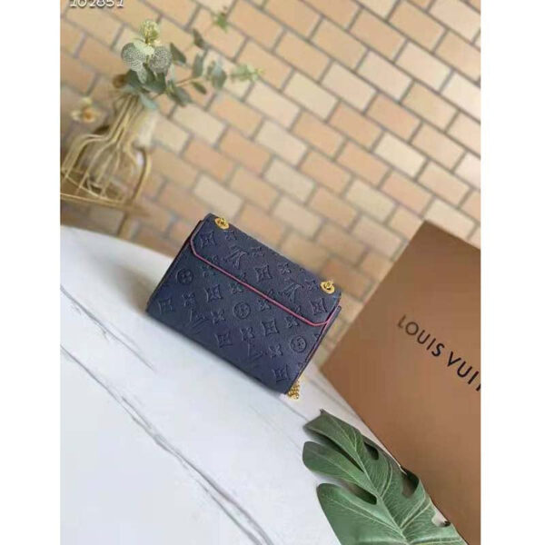 Louis Vuitton Women Vavin PM Handbag Navy Blue Red Embossed Supple Grained Cowhide - Image 4