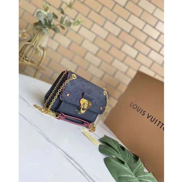 Louis Vuitton Women Vavin PM Handbag Navy Blue Red Embossed Supple Grained Cowhide - Image 3
