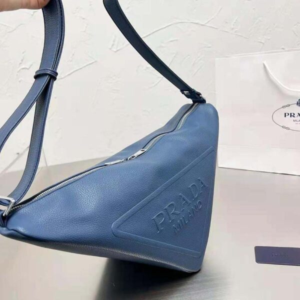 Prada Men Leather Prada Triangle Bag-Navy - Image 4