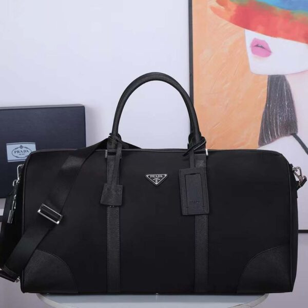 Prada Unisex Re-Nylon Saffiano Leather Handles Duffle Black Bag - Image 2
