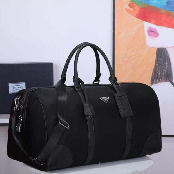 Prada Unisex Re-Nylon Saffiano Leather Handles Duffle Black Bag - Image 3