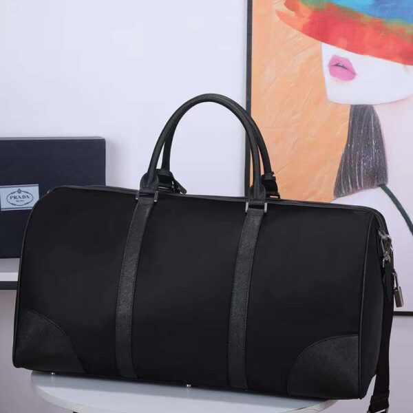 Prada Unisex Re-Nylon Saffiano Leather Handles Duffle Black Bag - Image 4