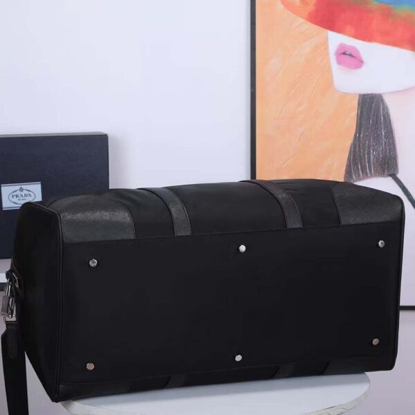 Prada Unisex Re-Nylon Saffiano Leather Handles Duffle Black Bag - Image 5