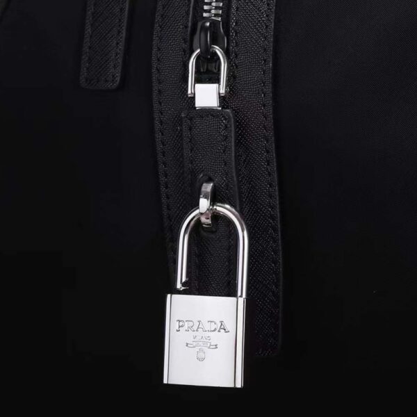 Prada Unisex Re-Nylon Saffiano Leather Handles Duffle Black Bag - Image 8