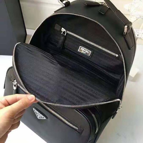 Prada Unisex Saffiano Leather Backpack Metal Hardware-Black - Image 7
