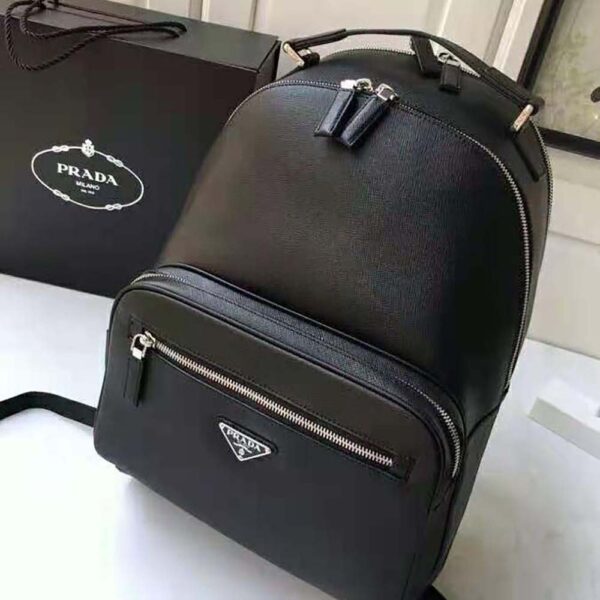 Prada Unisex Saffiano Leather Backpack Metal Hardware-Black - Image 2