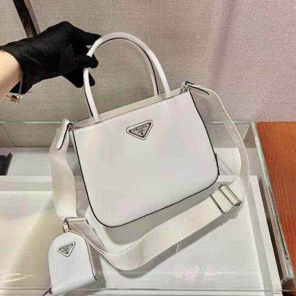 Prada Women Brushed Leather Handbag Nylon Lining-White - Image 5