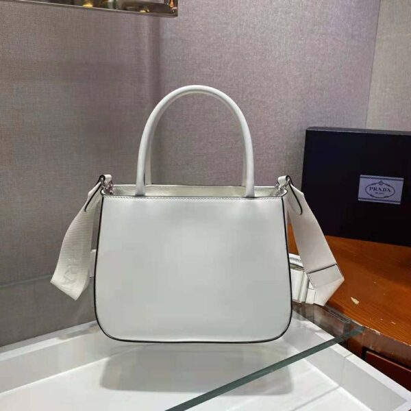 Prada Women Brushed Leather Handbag Nylon Lining-White - Image 3