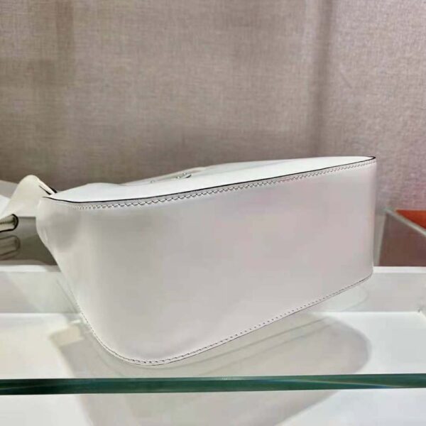 Prada Women Brushed Leather Handbag Nylon Lining-White - Image 6