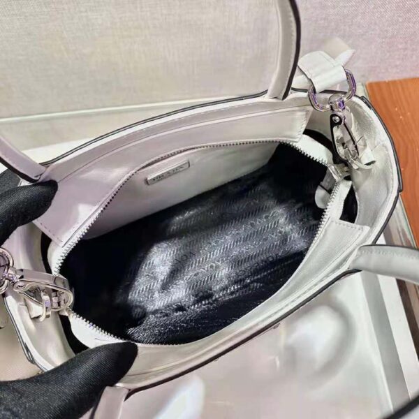 Prada Women Brushed Leather Handbag Nylon Lining-White - Image 7