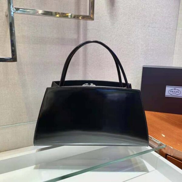 Prada Women Brushed Leather Handbag-Black - Image 3