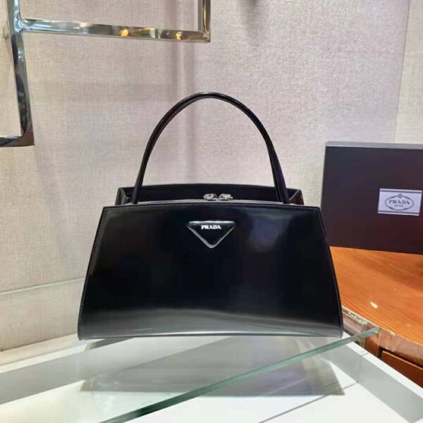 Prada Women Brushed Leather Handbag-Black - Image 4