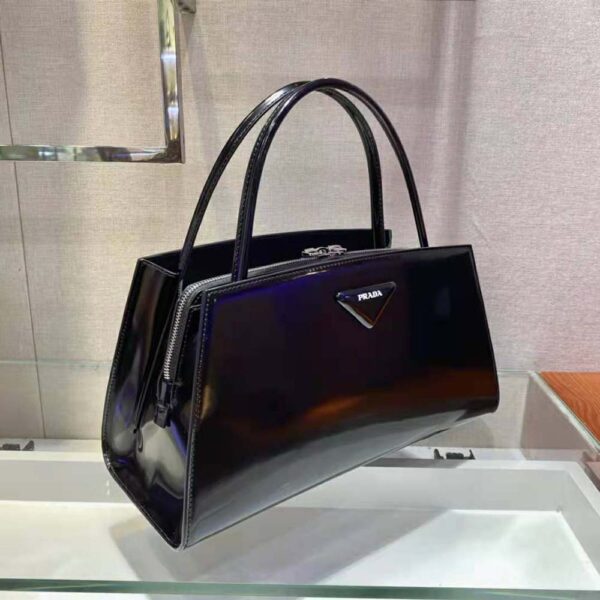 Prada Women Brushed Leather Handbag-Black - Image 5