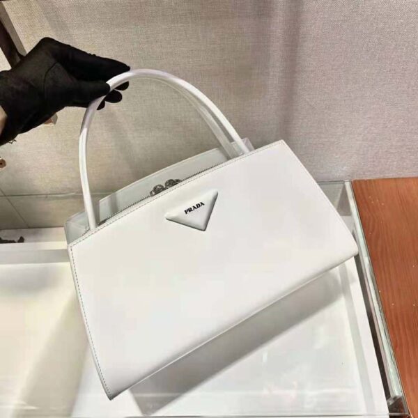 Prada Women Brushed Leather Handbag-White - Image 5
