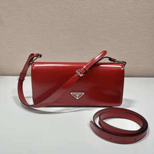 Prada Women Brushed Leather Prada Femme Bag-Red - Image 4