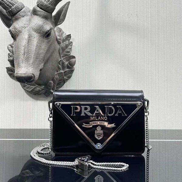 Prada Women Brushed Leather Shoulder Bag-Black - Image 4