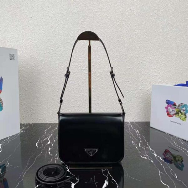Prada Women Brushed Leather Shoulder Bag-Black - Image 2