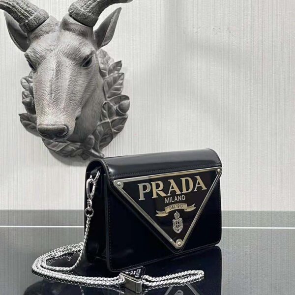 Prada Women Brushed Leather Shoulder Bag-Black - Image 3