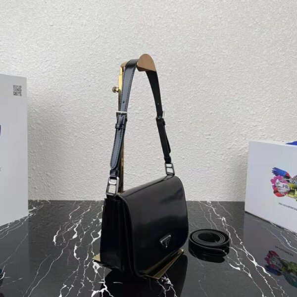 Prada Women Brushed Leather Shoulder Bag-Black - Image 4