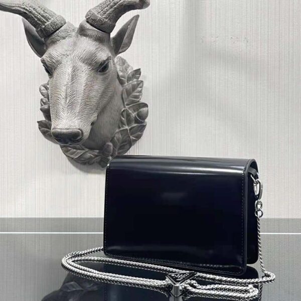 Prada Women Brushed Leather Shoulder Bag-Black - Image 5