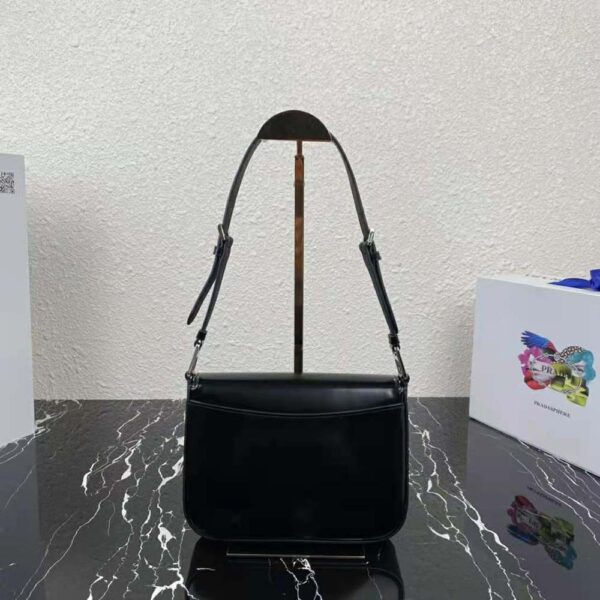 Prada Women Brushed Leather Shoulder Bag-Black - Image 3