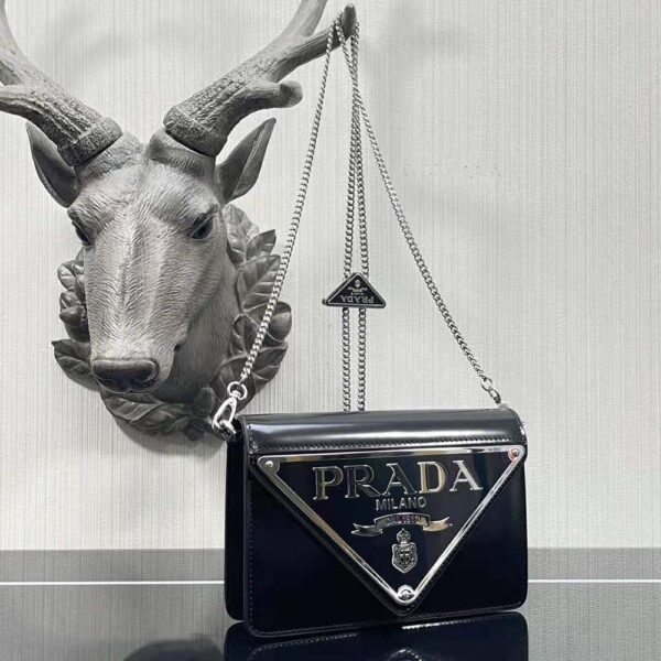 Prada Women Brushed Leather Shoulder Bag-Black - Image 2
